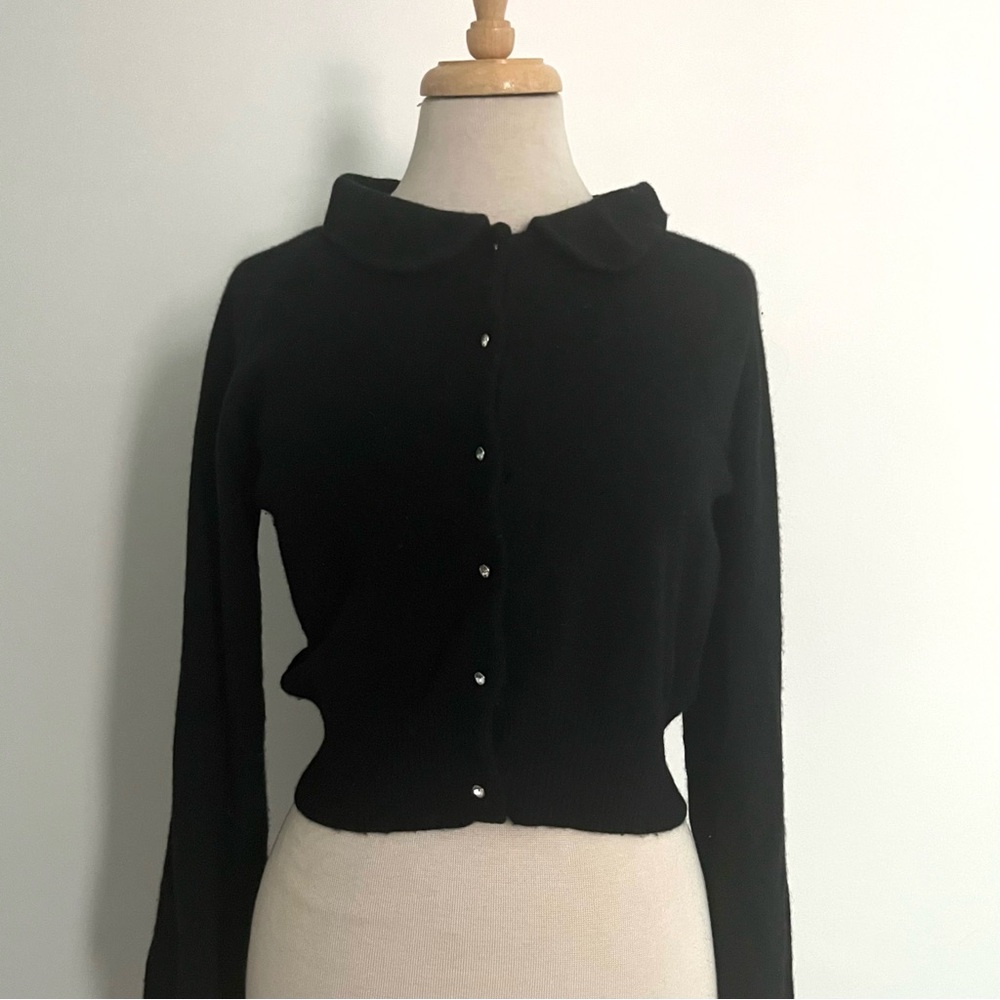 Rockabilly Style Black Button-Up Cashmere Cardigan